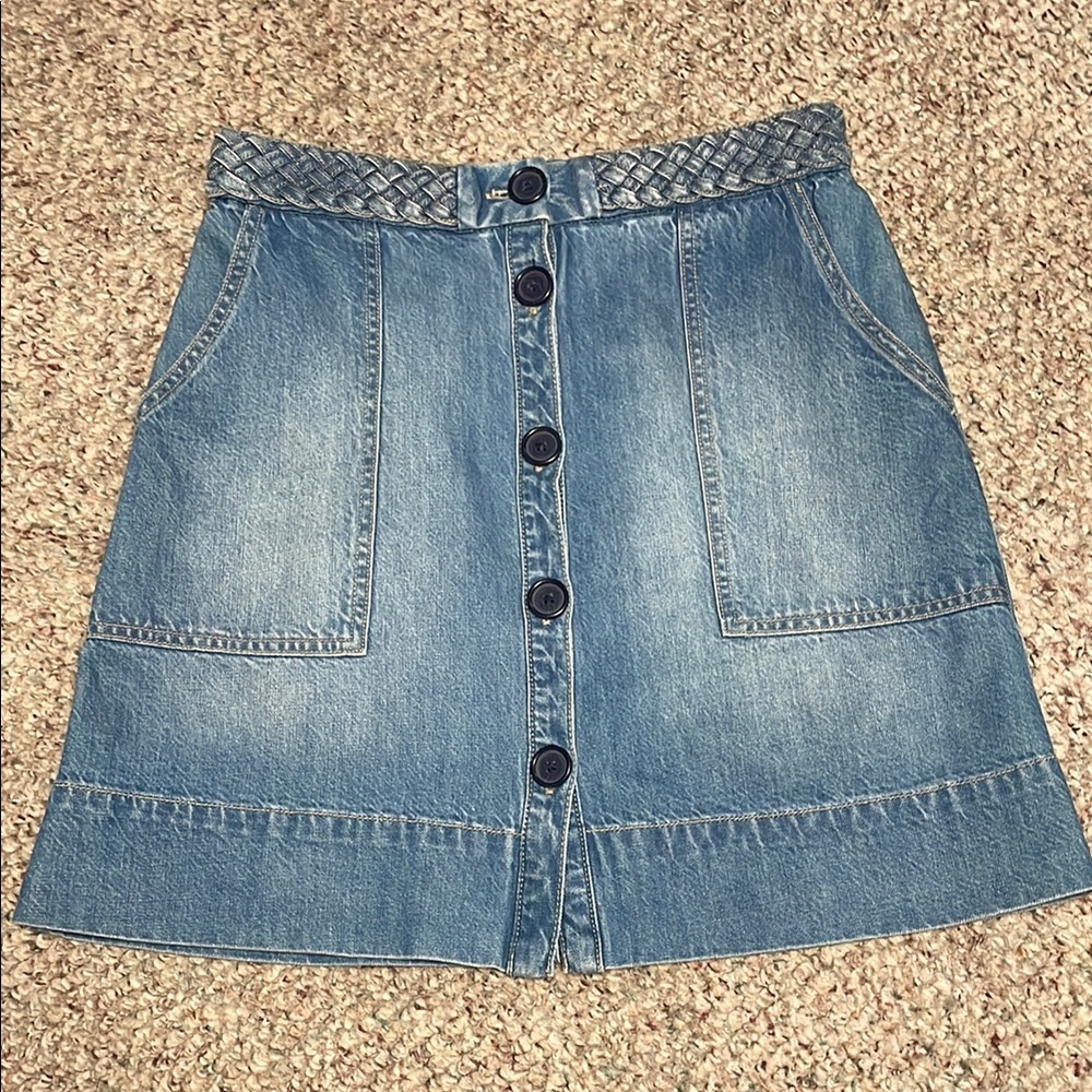 Joie Denim linen blend Button-Front Skirt with braided waist